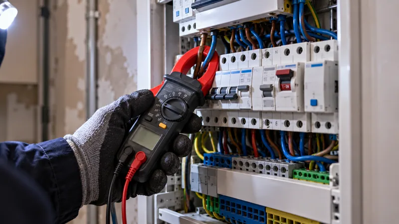 Mesure à la pince ampèremétrique sur un tableau électrique ouvert
