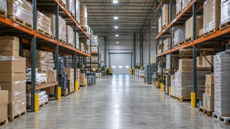 Entrepôt logistique éclairé par des cloches LED suspendues