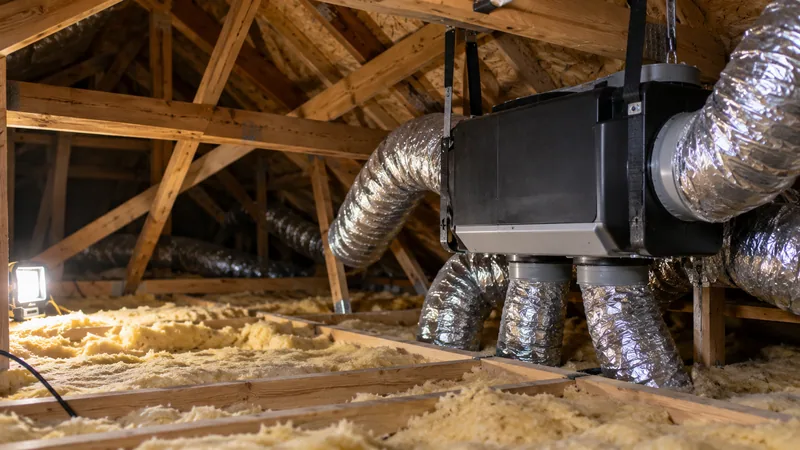Gaines de ventilation raccordées au caisson dans des combles