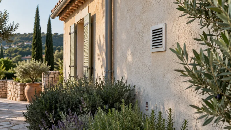 Grille de ventilation en façade d'une maison provençale